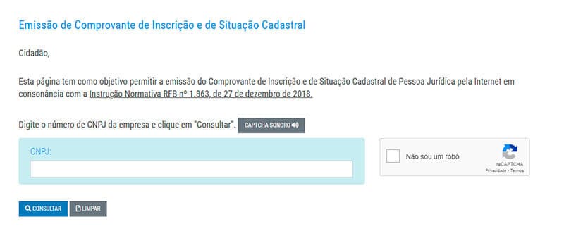 sistema de Emissão de Comprovante de Inscrição e de Situação Cadastral