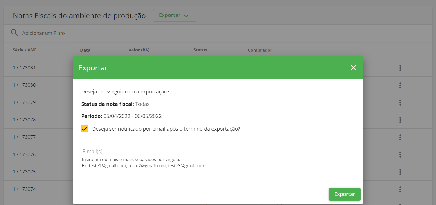 Notificação email nota fiscal