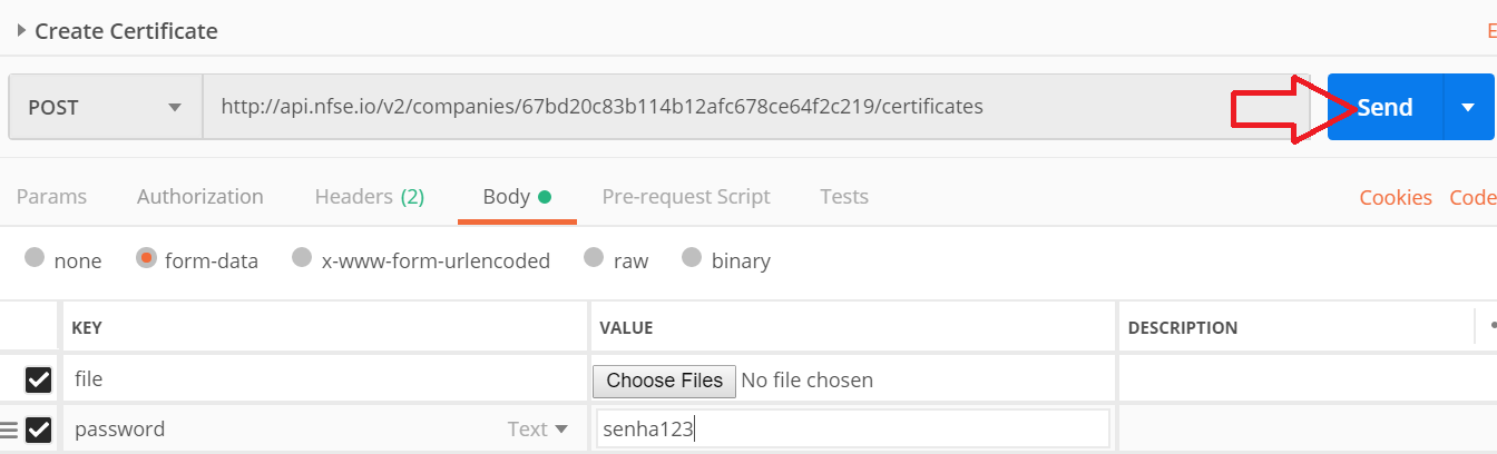 Envio da requisição do certificado